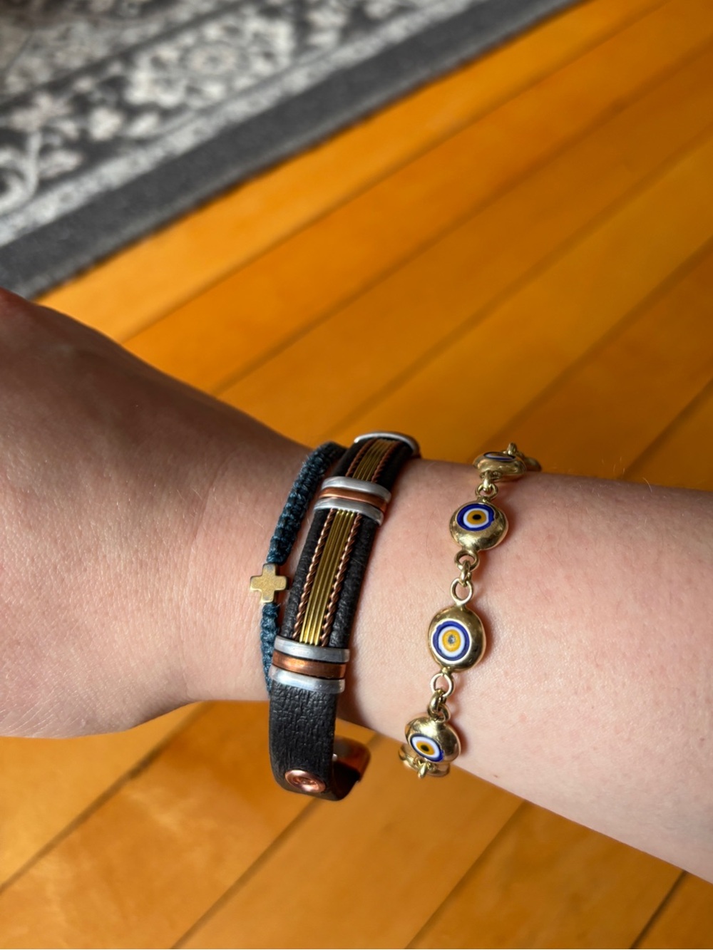NWOT Mixed-Metal Copper & Black Leather Wrapped Magnetic Cuff Bangle Bracelet